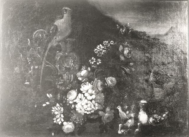 Anonimo — Autore non indicato - sec. XVII/ XVIII - Natura morta con fiori e uccelli — insieme